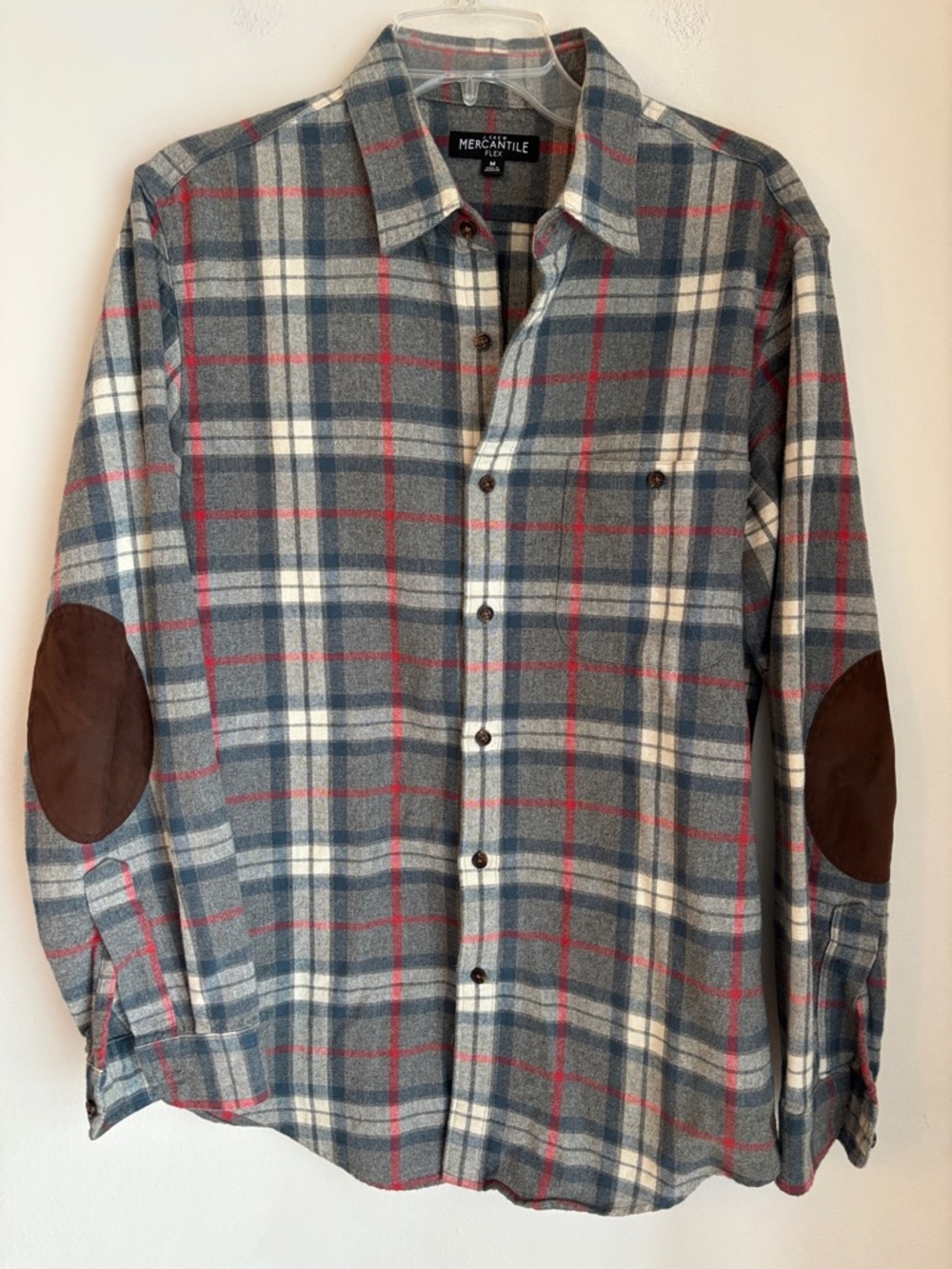 J. crew Men's gray plaid flannel Button-Up Shirt with Elbow Patches size Medium